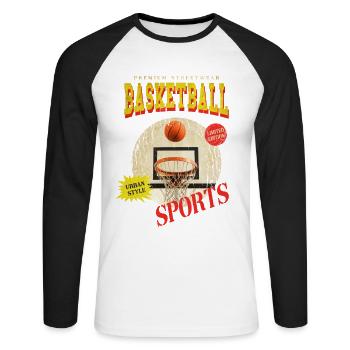 Basketball Basketballer Korb Dunking Sport Vintage - Unisex Baseballshirt langarm - Weiß/Schwarz - Vorne - Nik (191cm)