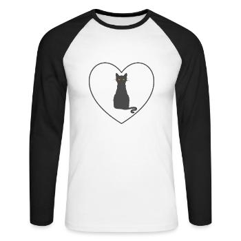 British Shorthair Cat Love and Heart - Unisex Long Sleeve Baseball T-Shirt - white/black - Front - Nik (191cm)