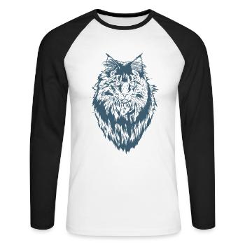 Maine Coon Cat Pet Cat Fur - Unisex Long Sleeve Baseball T-Shirt - white/black - Front - Nik (191cm)
