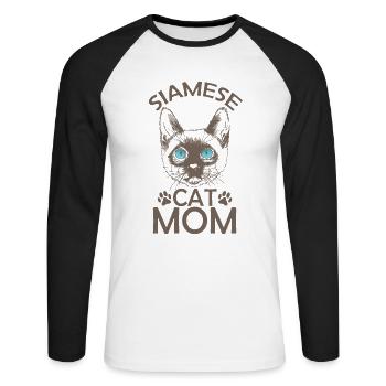 Siamese Cat Mom Pet Cat Breed - Unisex Long Sleeve Baseball T-Shirt - white/black - Front - Nik (191cm)