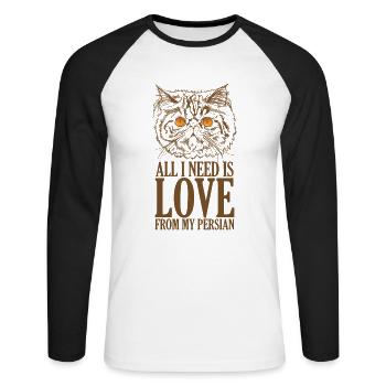 All I Need is Love from my Persian Cat - Unisex Baseballshirt langarm - Weiß/Schwarz - Vorne - Nik (191cm)
