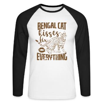 Bengal Cat Kisses fix everything Hauskatze - Unisex Baseballshirt langarm - Weiß/Schwarz - Vorne - Nik (191cm)