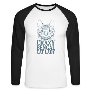 Crazy Bengal Cat Lady Race de chat domestique - T-shirt baseball manches longues Homme - blanc/noir - Devant - Nik (191cm)