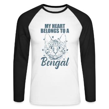 Mon cœur appartient à un chat domestique du Bengale - T-shirt baseball manches longues Homme - blanc/noir - Devant - Nik (191cm)