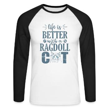La vie est meilleure avec un chat Ragdoll Chat domestique - T-shirt baseball manches longues Homme - blanc/noir - Devant - Nik (191cm)