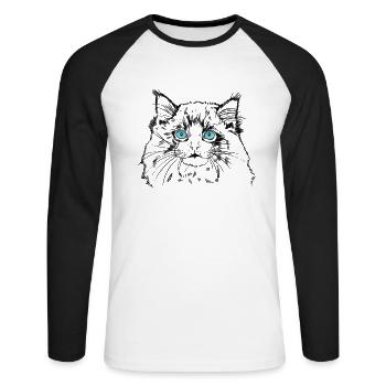 Domestic Cat Ragdoll Pet Cat Breed - Unisex Long Sleeve Baseball T-Shirt - white/black - Front - Nik (191cm)