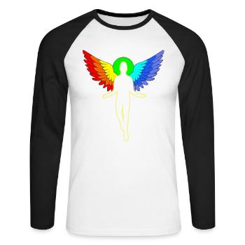 Homme-Ange (blanc) - T-shirt baseball manches longues Homme - blanc/noir - Devant - Nik (191cm)