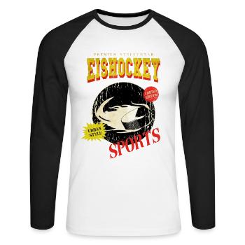Ice Hockey Puck Ice Hockey Puck Vintage Retro - Unisex Long Sleeve Baseball T-Shirt - white/black - Front - Nik (191cm)