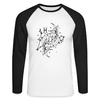 Pisces Zodiac sign February March - Unisex Long Sleeve Baseball T-Shirt - white/black - Front - Nik (191cm)