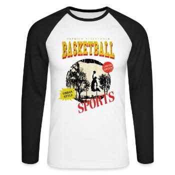 Basketteur Basketteur Dunking Sport Vintage - T-shirt baseball manches longues Homme - blanc/noir - Devant - Nik (191cm)
