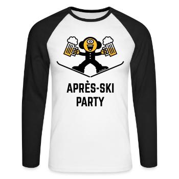 Après-Ski Party (Bier / Karikatur / 3C) - Unisex Baseballshirt langarm - Weiß/Schwarz - Vorne - Nik (191cm)