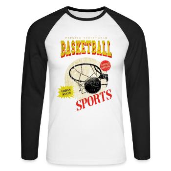 Basketball Basketballer Korb Spieler Sport Vintage - Unisex Baseballshirt langarm - Weiß/Schwarz - Vorne - Nik (191cm)