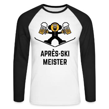 Après-Ski Meister (Bier / Karikatur / 3C) - Unisex Baseballshirt langarm - Weiß/Schwarz - Vorne - Nik (191cm)