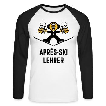 Après-Ski Lehrer (Bier / Karikatur / 3C) - Unisex Baseballshirt langarm - Weiß/Schwarz - Vorne - Nik (191cm)