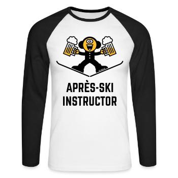 Après-Ski Instructor (Bier / Karikatur / 3C) - Unisex Baseballshirt langarm - Weiß/Schwarz - Vorne - Nik (191cm)