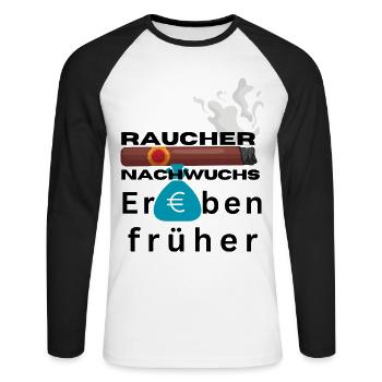 Raucher Nachwuchs erben früher - Unisex Baseballshirt langarm - Weiß/Schwarz - Vorne - Nik (191cm)