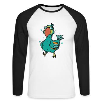 Dodo mit einem Buch Vogel aus Mauritius - Unisex Baseballshirt langarm - Weiß/Schwarz - Vorne - Nik (191cm)
