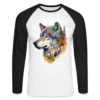 Wolf Wolfskopf Natur Wildnis Wald Bäume Kunst - Unisex Baseballshirt langarm - Weiß/Schwarz - Vorne - Nik (191cm)