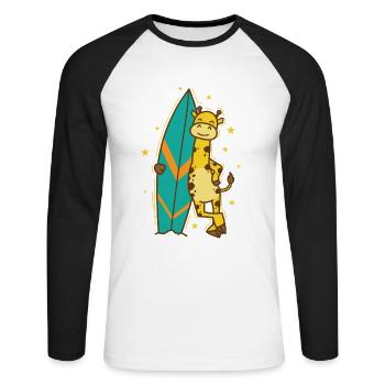 Girafe avec une planche de surf Zoo Savannah - T-shirt baseball manches longues Homme - blanc/noir - Devant - Nik (191cm)