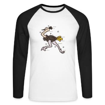 Strauß rennt Laufvogel Savanne - Unisex Baseballshirt langarm - Weiß/Schwarz - Vorne - Nik (191cm)