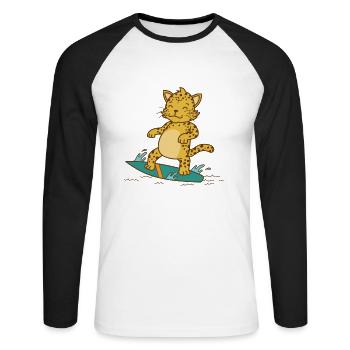 Leopard on the surfboard Big cat Predator - Unisex Long Sleeve Baseball T-Shirt - white/black - Front - Nik (191cm)