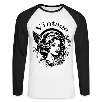Vintage - Unisex Long Sleeve Baseball T-Shirt - white/black - Front - Nik (191cm)
