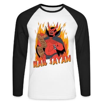 Hail Satan! - Unisex Long Sleeve Baseball T-Shirt - white/black - Front - Nik (191cm)