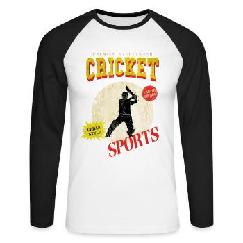 Cricket Cricketer Batsman Sport Vintage - Unisex Long Sleeve Baseball T-Shirt - white/black - Front - Nik (191cm)