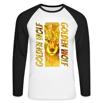 Wolf Wolf’s Head Gold Nature Wilderness Adventure Art - T-shirt baseball manches longues Homme - blanc/noir - Devant - Nik (191cm)
