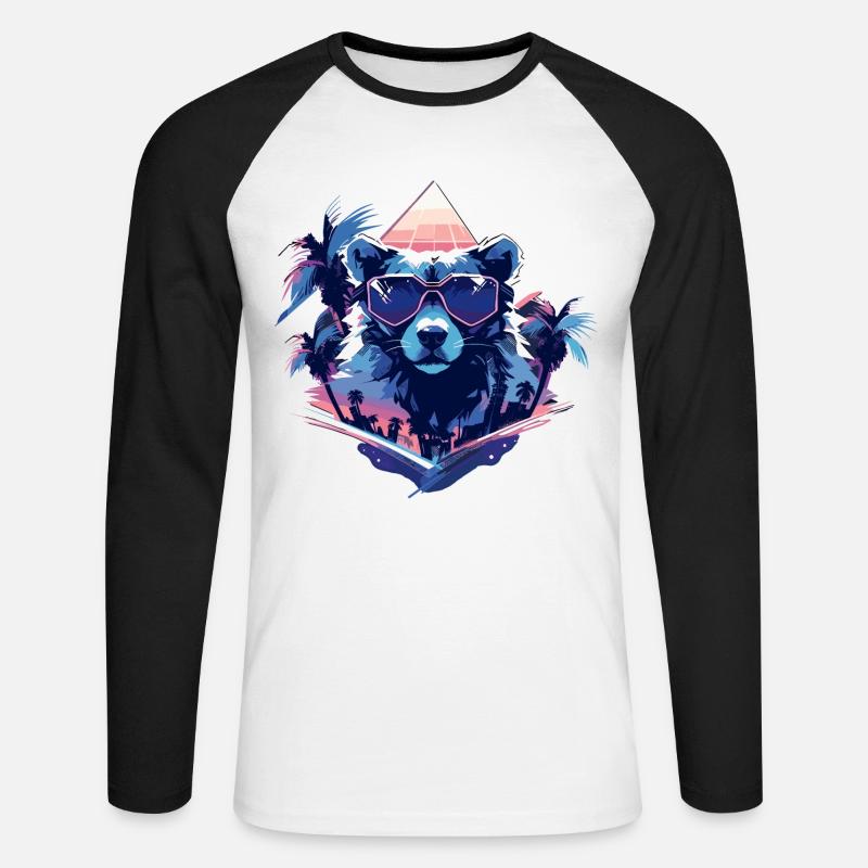 Future Bear mit Sonnenbrille - Unisex Baseballshirt langarm - Weiß/Schwarz