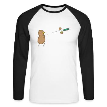 Kiwi plays Frisbee, bird and fruit - Unisex Long Sleeve Baseball T-Shirt - white/black - Front - Nik (191cm)