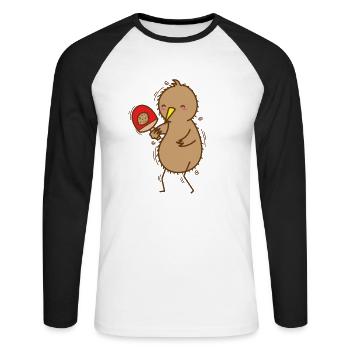 Kiwi playing table tennis with kiwi bird - Unisex Long Sleeve Baseball T-Shirt - white/black - Front - Nik (191cm)