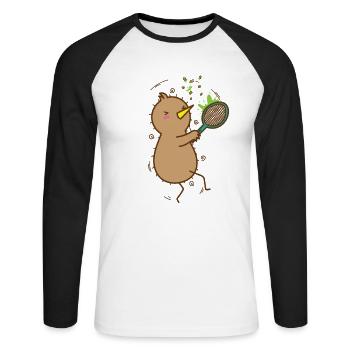 Kiwi plays tennis Kiwi bird and fruit - Unisex Long Sleeve Baseball T-Shirt - white/black - Front - Nik (191cm)
