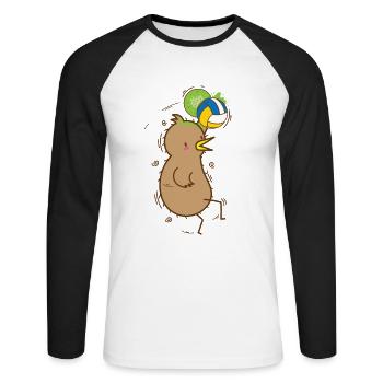 Kiwi plays volleyball bird and fruit - Unisex Long Sleeve Baseball T-Shirt - white/black - Front - Nik (191cm)