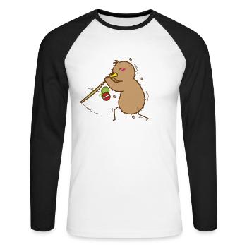 Kiwi plays with stick, bird and fruit - Unisex Long Sleeve Baseball T-Shirt - white/black - Front - Nik (191cm)
