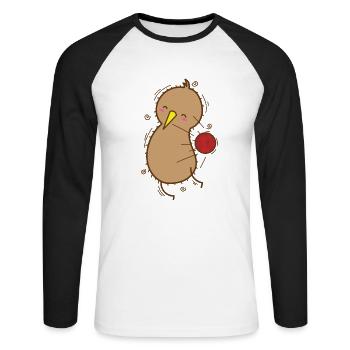 Kiwi bird plays dodgeball with kiwi fruit - Unisex Long Sleeve Baseball T-Shirt - white/black - Front - Nik (191cm)