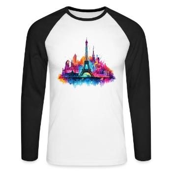 Paris Eiffel Tower France City Skyline Art - Unisex Long Sleeve Baseball T-Shirt - white/black - Front - Nik (191cm)