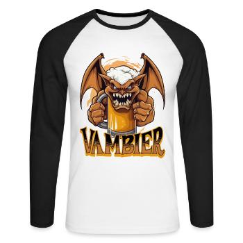 Vambier Vampire Bière Halloween Party Drôle Costume - T-shirt baseball manches longues Homme - blanc/noir - Devant - Nik (191cm)