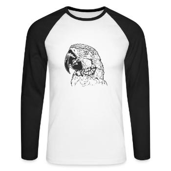 Perroquet de profil Animal Oiseau - T-shirt baseball manches longues Homme - blanc/noir - Devant - Nik (191cm)