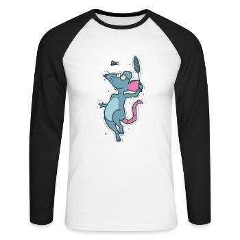 Rat jouant au badminton rongeur - T-shirt baseball manches longues Homme - blanc/noir - Devant - Nik (191cm)