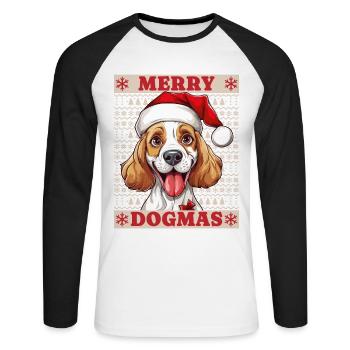 Chien Noël laid joyeux dogmes père Noël chapeau - T-shirt baseball manches longues Homme - blanc/noir - Devant - Nik (191cm)
