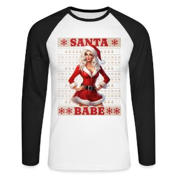 Weihnachtsfrau Sexy Weihnachten Ugly Christmas - Unisex Baseballshirt langarm - Weiß/Schwarz - Vorne - Nik (191cm)