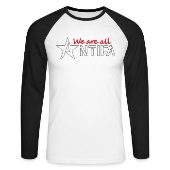 Nous sommes tous ANTIFA - T-shirt baseball manches longues Homme - blanc/noir - Devant - Nik (191cm)