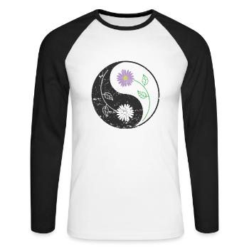 Blume Balance Yin and Yang Symbol Zeichen - Unisex Baseballshirt langarm - Weiß/Schwarz - Vorne - Nik (191cm)