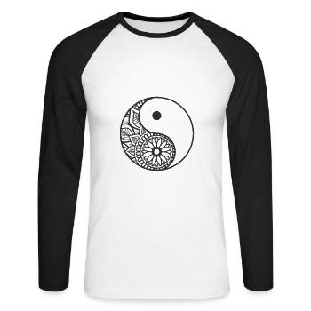 Yin and Yang Gleichgewicht Symbol - Unisex Baseballshirt langarm - Weiß/Schwarz - Vorne - Nik (191cm)