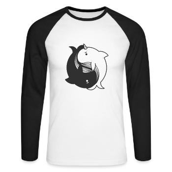 Whales Yin and Yang Symbol - Unisex Long Sleeve Baseball T-Shirt - white/black - Front - Nik (191cm)