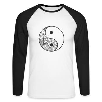 Muster von Yin and Yang Zeichen - Unisex Baseballshirt langarm - Weiß/Schwarz - Vorne - Nik (191cm)