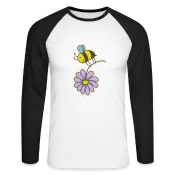 Abeille avec des animaux de fleur Nature apiculteur - T-shirt baseball manches longues Homme - blanc/noir - Devant - Nik (191cm)