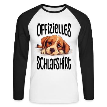 Chemise de Nuit Officielle Chien Pyjama Animal Mignon - T-shirt baseball manches longues Homme - blanc/noir - Devant - Nik (191cm)