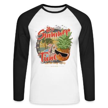 Summer Time Shark Flamingo Pineapple - Unisex Long Sleeve Baseball T-Shirt - white/black - Front - Nik (191cm)